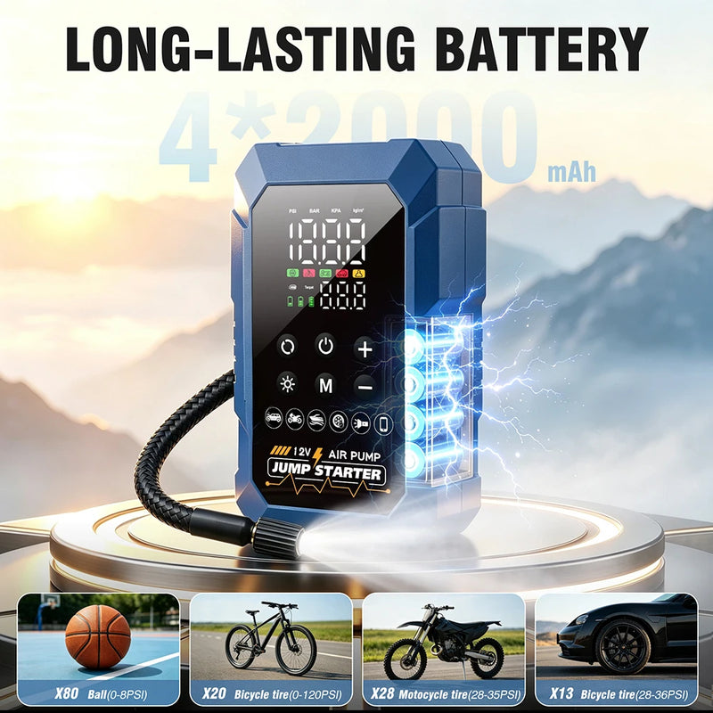 Booster de Batterie Voiture CARSUN 3 en 1 avec Compresseur 150 PSI