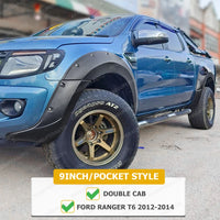 Élargisseurs d'Ailes Ford Ranger T6 T7 2012-2018 Style Poche 9 Pouces Noir Mat, Jeu de 6 Pièces
