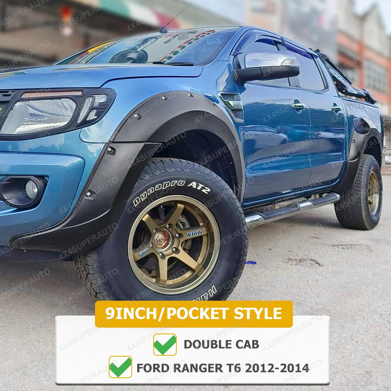 Élargisseurs d'Ailes Ford Ranger T6 T7 2012-2018 Style Poche 9 Pouces Noir Mat, Jeu de 6 Pièces
