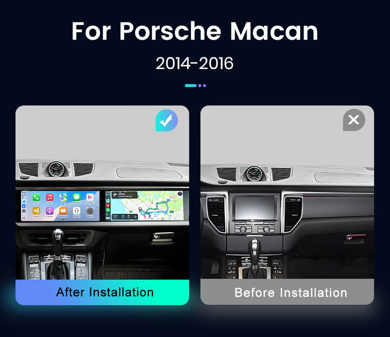 Autoradio Double Écran 12,3 + 12,3 Pouces Porsche Macan 2014-2017 Android CarPlay Sans Fil GPS