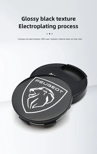 Cache-Moyeux Peugeot 60 mm, Lot de 4, Lion Noir, Argent ou Nouveau Blason, 206 à 508, 2008, 3008, 5008