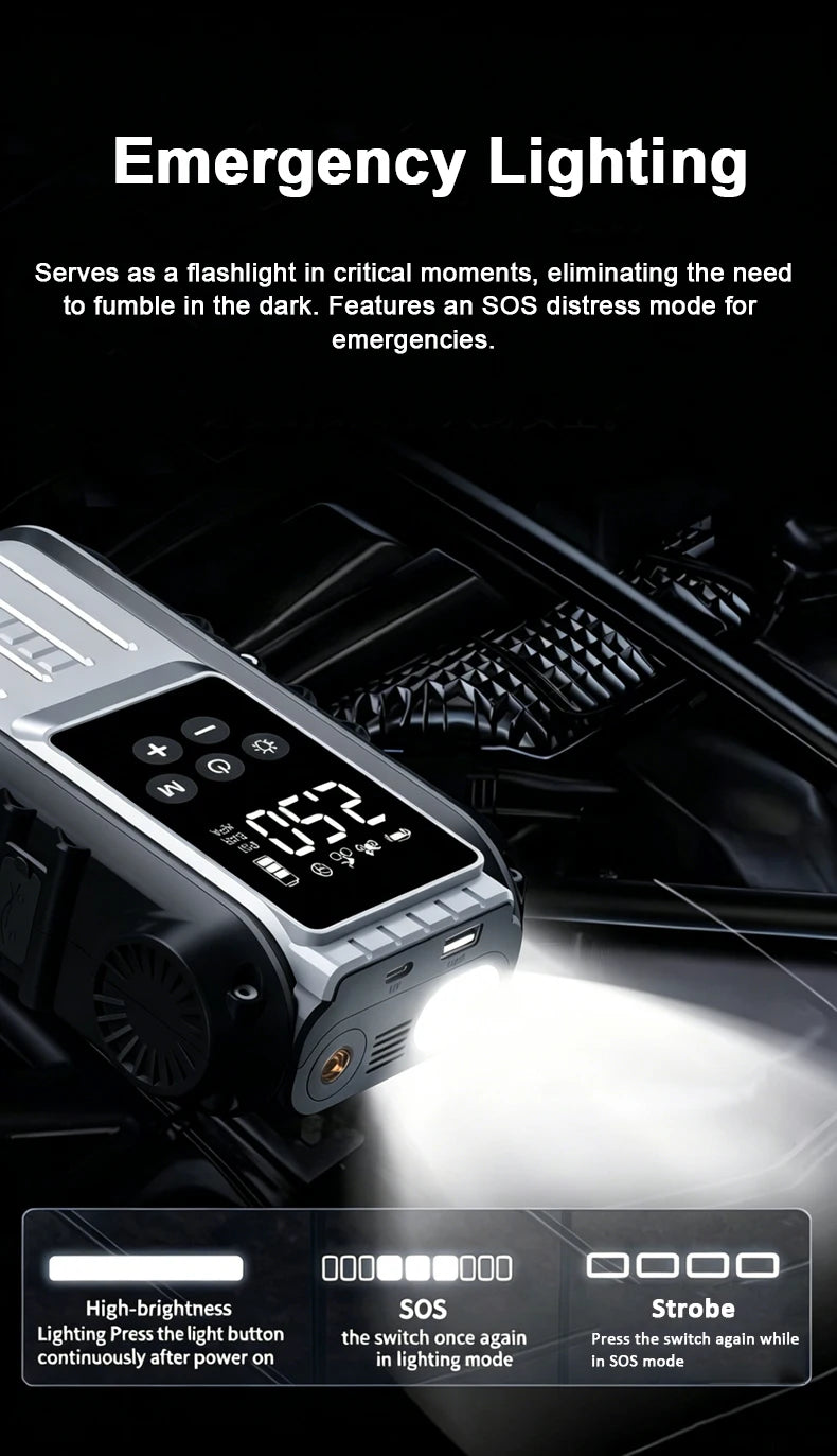 Booster de Batterie Voiture 1800A 12V avec Compresseur Intégré