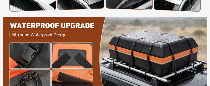 Sac de Toit Voiture 595 L Étanche 21 Pieds Cubes avec 6 Sangles et Fond Antidérapant
