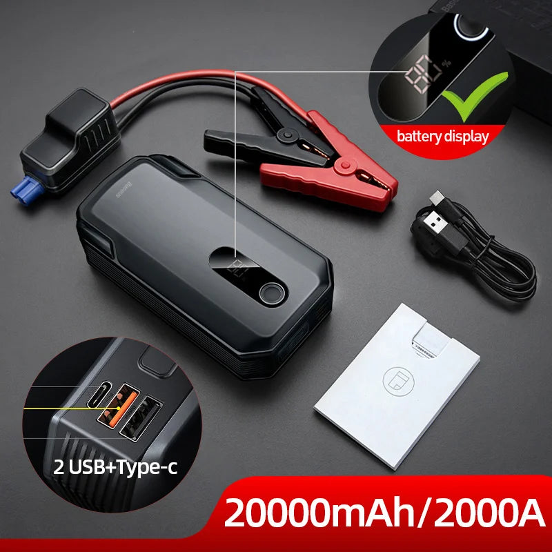 Baseus Booster de Batterie Voiture 2000 A 20 000 mAh Charge Rapide 30 W