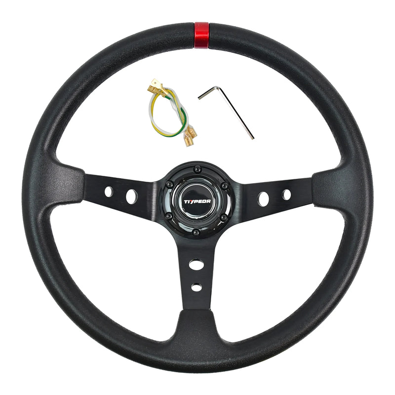 Volant Sport 350 mm Cuir PU Moyeu 6 Vis Plat Profond Universel
