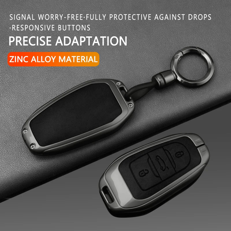 Étui de Protection Clé Peugeot 208 308 3008 Citroën C3 C5 Aircross DS Alliage de Zinc et Cuir