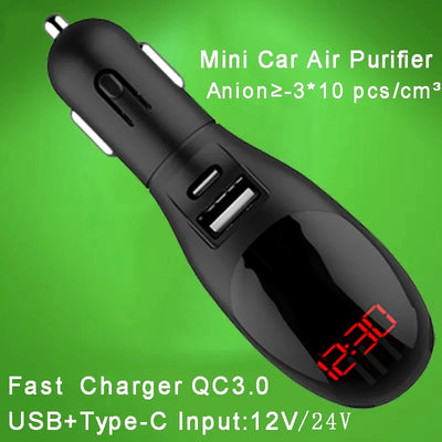 Purificateur d'Air Voiture Ioniseur Chargeur USB Type-C
