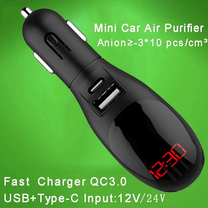 Purificateur d'Air Voiture Ioniseur Chargeur USB Type-C