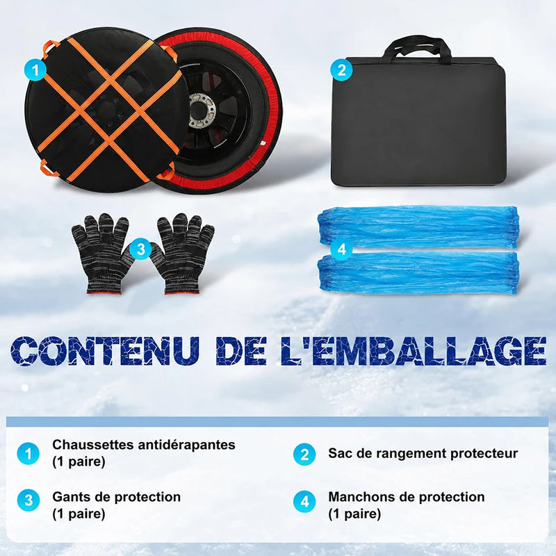 Chaussettes à Neige Voiture SUV Textile Universelles Sangles Orange