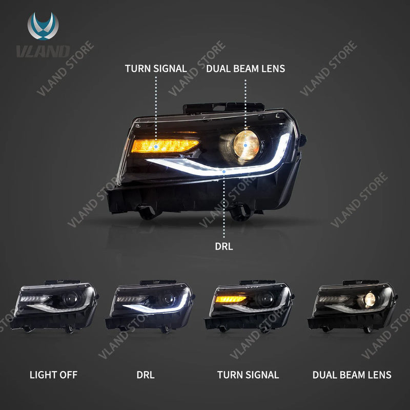 Phares LED RGB Chevrolet Camaro 2014-2015 Double Faisceau Feux de Jour Couleur Pilotables par Application