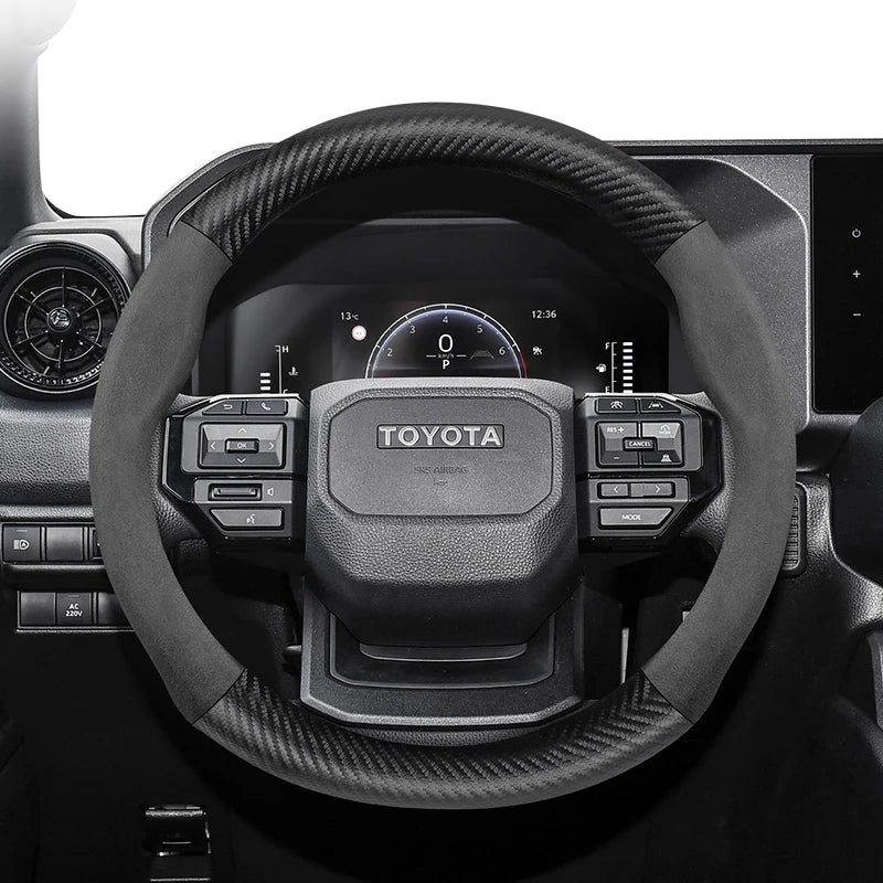 Couvre Volant Toyota Yaris, Corolla, C-HR, RAV4, Hilux, Aygo en Daim et Carbone, Tailles S, M et L