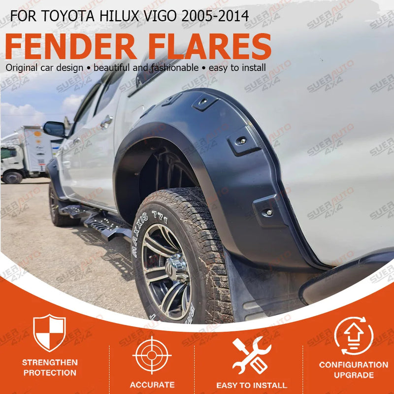 Élargisseurs d'Ailes Style Poche Toyota Hilux Vigo SR SR5 2005-2014 Noir Mat, Jeu de 4 Pièces