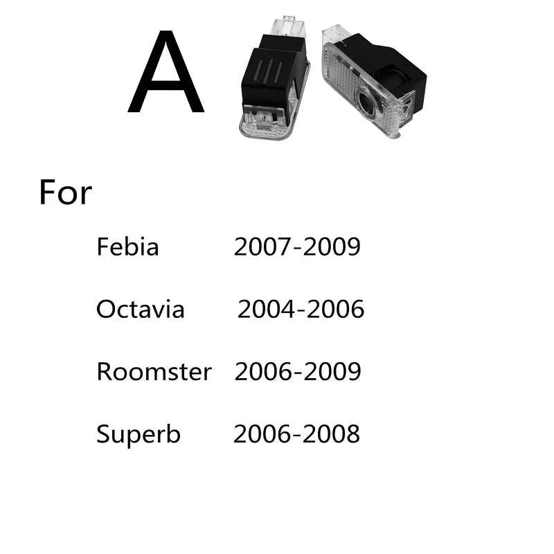 Projecteur Porte Skoda Octavia, Superb, Fabia, Kodiaq, Karoq, Yeti, 2004-2024, Lumière de Bienvenue, Lot de 2