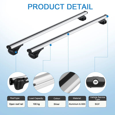 Barres de Toit Universelles Aluminium 120cm Verrouillables