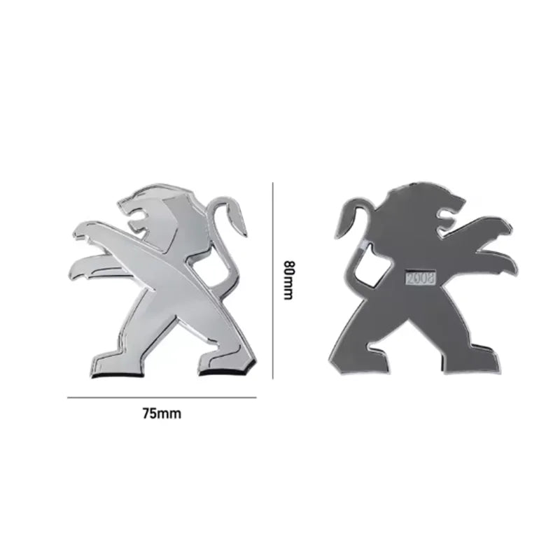 Logo Lion Peugeot en ABS 3D, Emblème de Capot et de Coffre 75, 80, 83, 105 ou 115 mm, Noir Brillant ou Argent