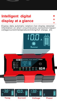 Chargeur de Batterie Voiture 12V 10A Intelligent LiFePO4 AGM Gel