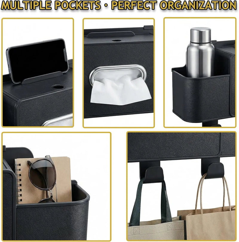 4-in-1-Rücksitz-Organizer fürs Auto mit Taschentuchhalter, Becherhalter und Haken
