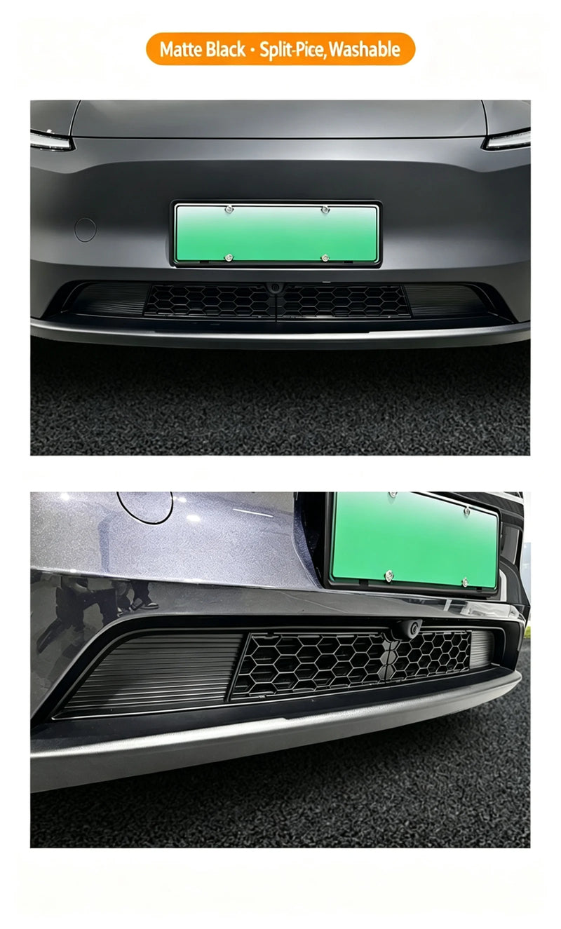 Filet de Grille Inférieure Avant Tesla Model Y Highland 2024 Anti-Insectes Noir Mat, Monobloc ou en Deux Parties
