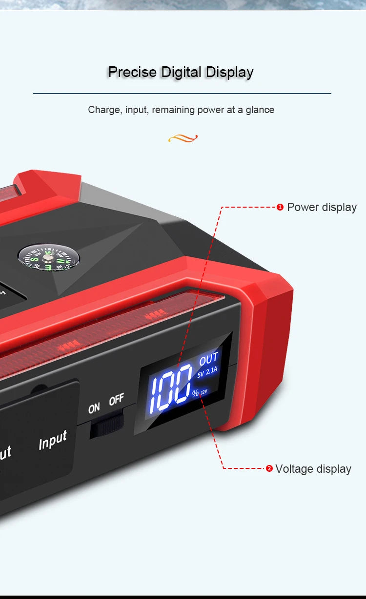 Booster de Batterie Voiture 12V Portable avec Lampe LED et Ports USB