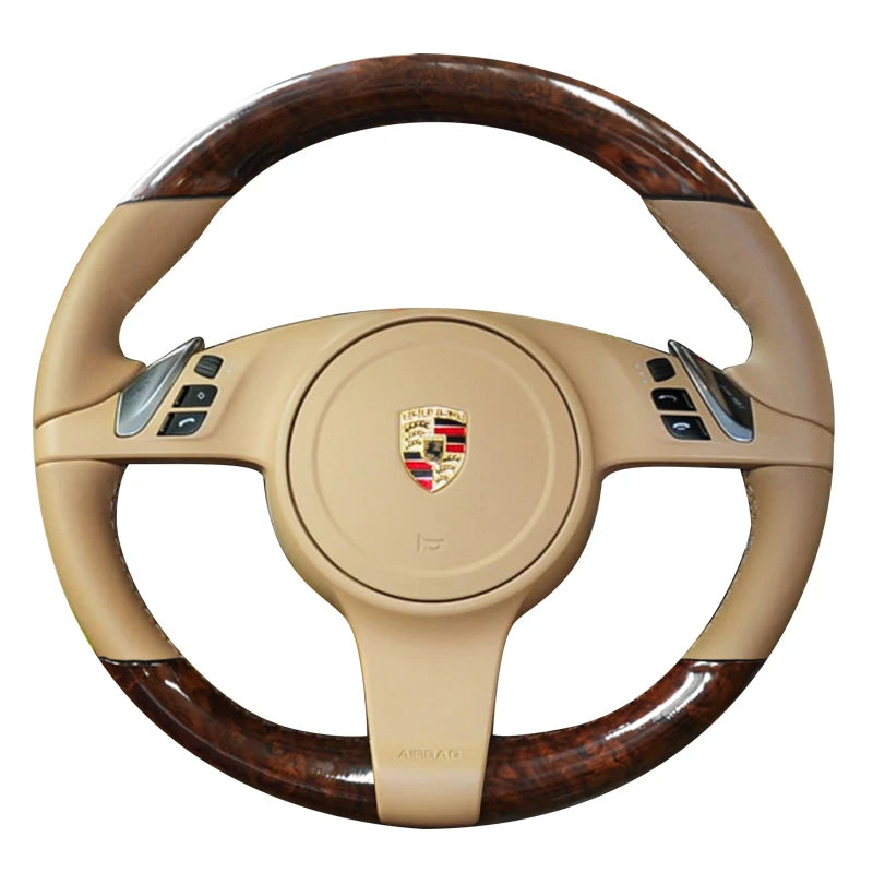 Couvre Volant Porsche Cayenne Panamera 2010-2012 Cuir et Aspect Bois à Coudre