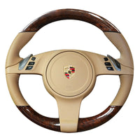 Couvre Volant Porsche Cayenne Panamera 2010-2012 Cuir et Aspect Bois à Coudre