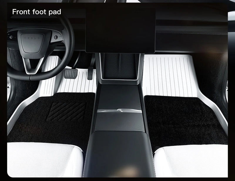 Tapis de Sol Tesla Model Y Juniper 2025-2026 TPE Blanc Moquette Noire