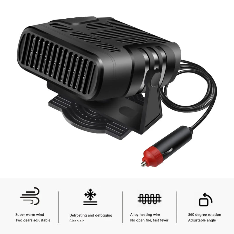 Ventilateur Chauffant Voiture 12V 24V Rotatif 360° Anti-Buée