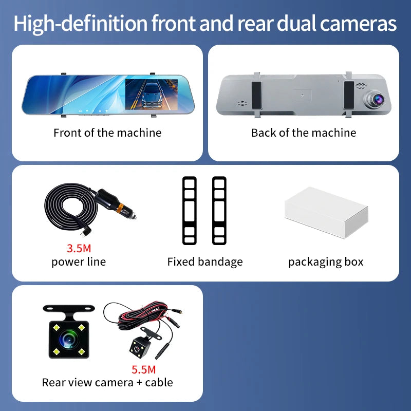 12-Inch Dual-Lens Dash Cam with Night Vision