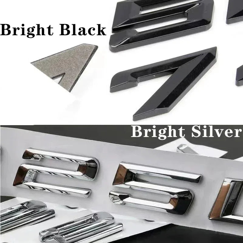 Emblème de Coffre BMW Lettres 316e, 318e, 320e, 330e, 530e, 740e, Noir Brillant ou Argent