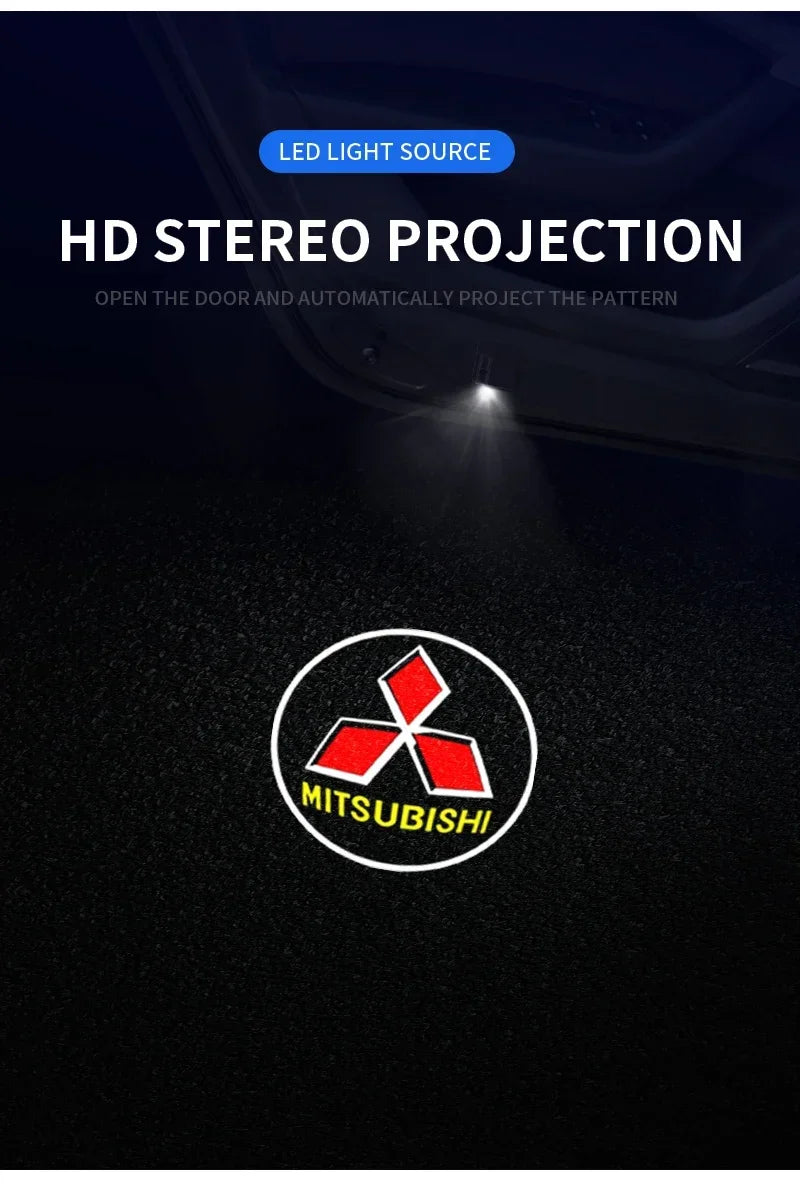Projecteur de Porte Mitsubishi sans Fil Logo LED pour Pajero Outlander XL Montero Lancer Triton L200
