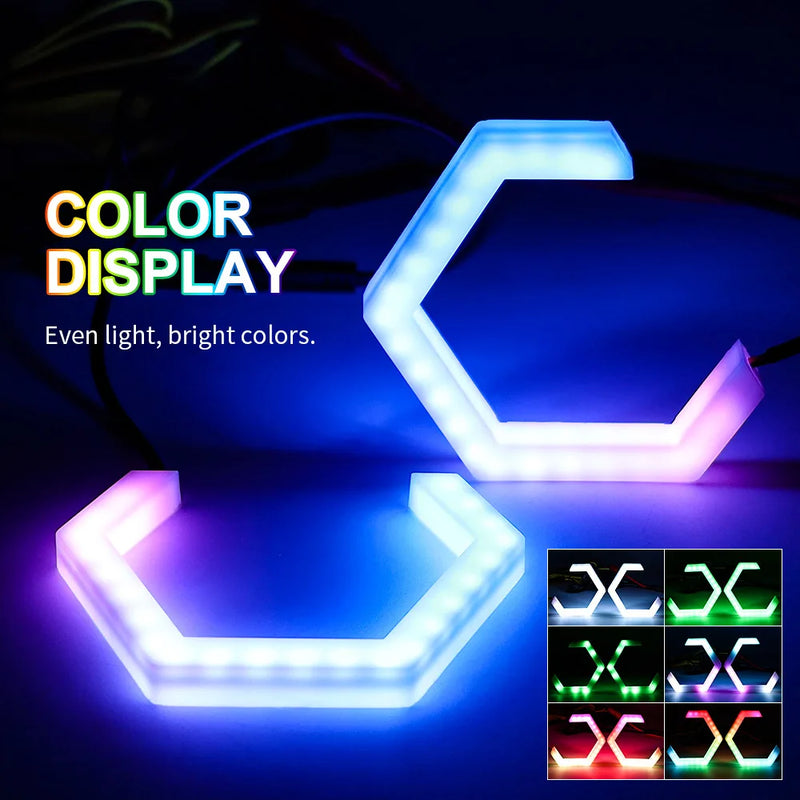 Anneaux Angel Eyes LED RGB Feux de Jour Hexagonaux Bluetooth
