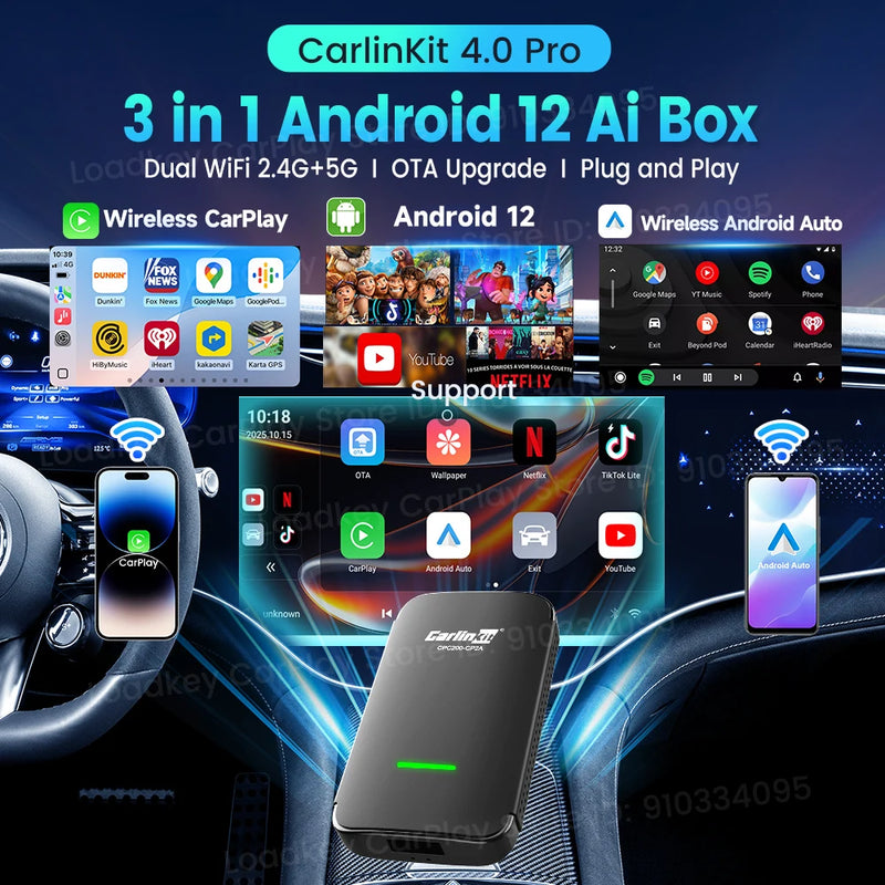 Boîtier CarPlay CarlinKit CP2A Pro Sans Fil Android Auto Wi-Fi 5 GHz