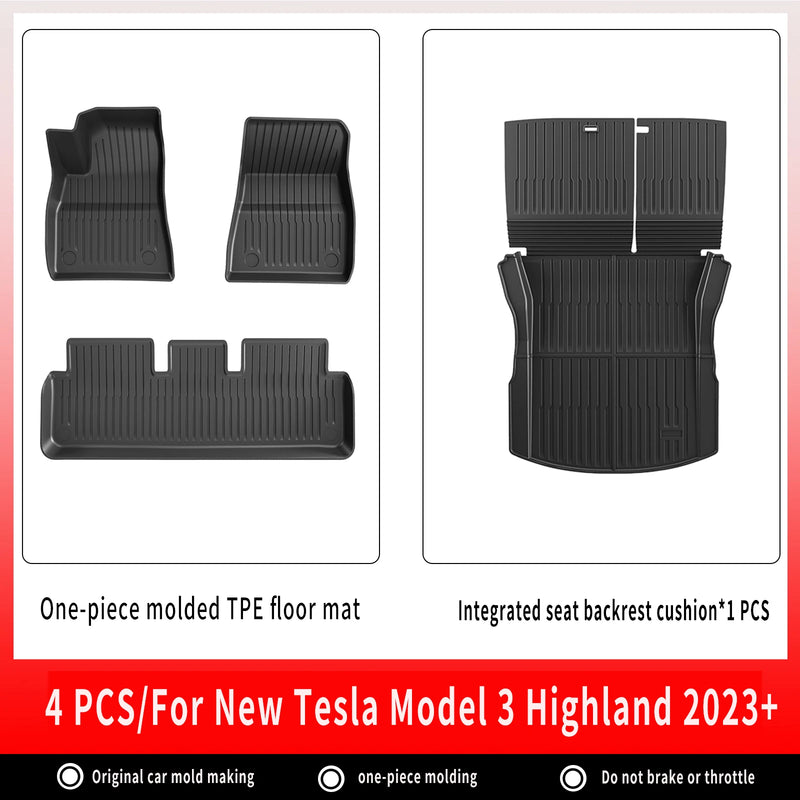 Tapis de Sol Tesla Model 3 Highland 2024-2026 TPE Ensemble 3 à 12 Pièces Simple ou Double Couche
