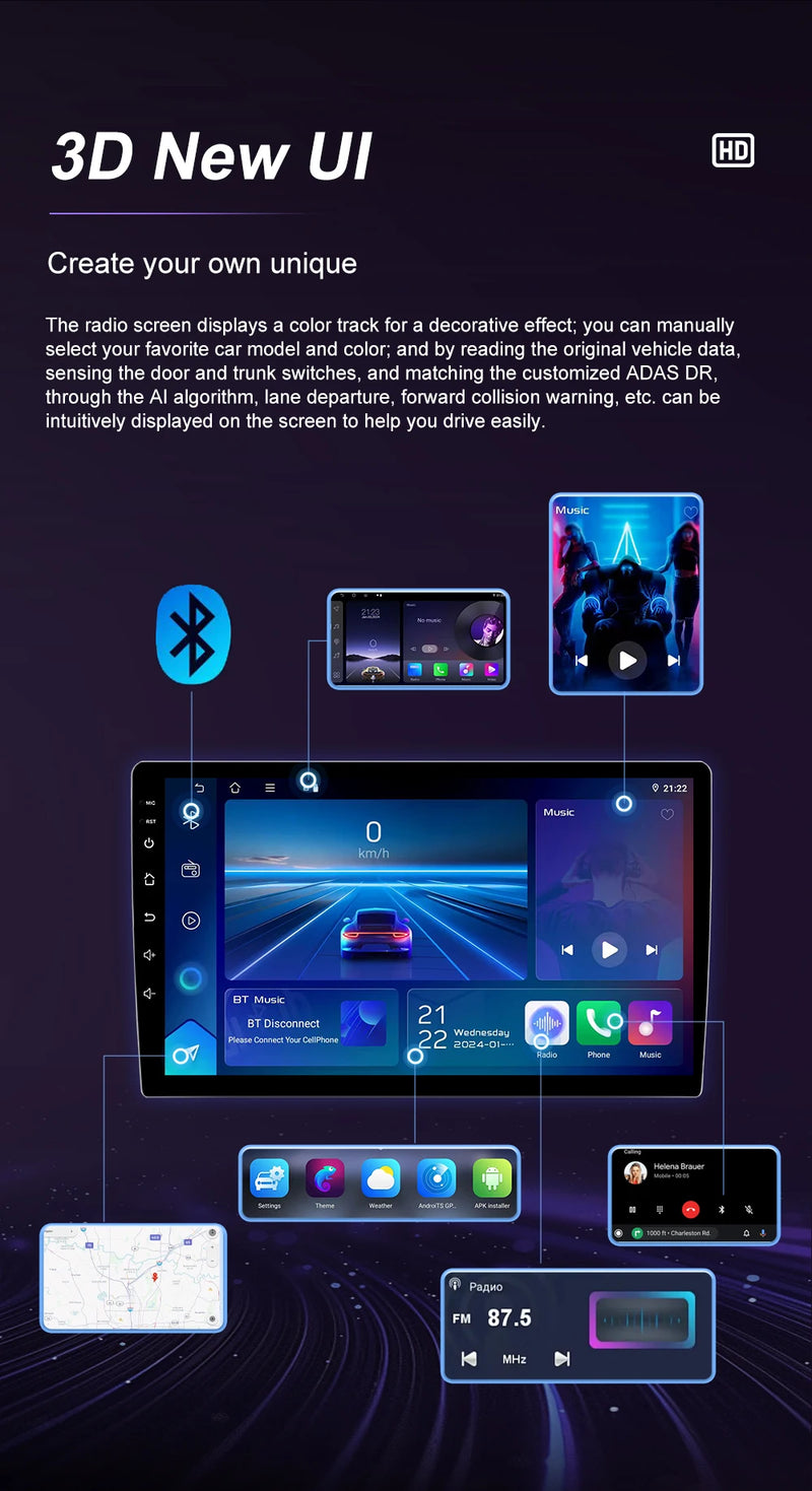 Autoradio CarPlay Peugeot 208 2008 2012-2018 Android Écran Tactile