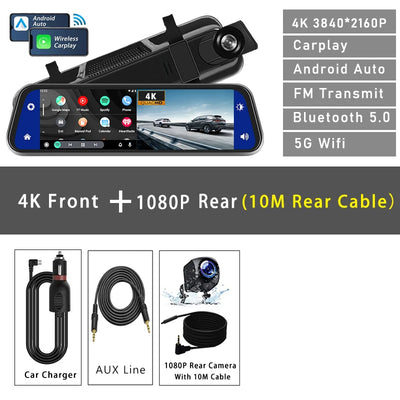 Dashcam 10 Pouces 4K CarPlay Android Auto OLESED