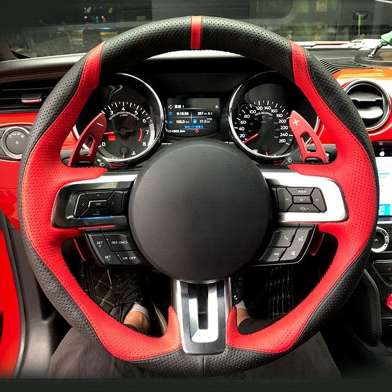 Couvre Volant Ford Mustang et Mustang GT 2015-2019, Cuir Véritable et Daim, à Coudre, 9 Styles