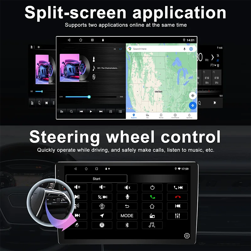 Autoradio Android 10 Pouces Jeep Wrangler JK 2007-2016 CarPlay et Android Auto Sans Fil GPS