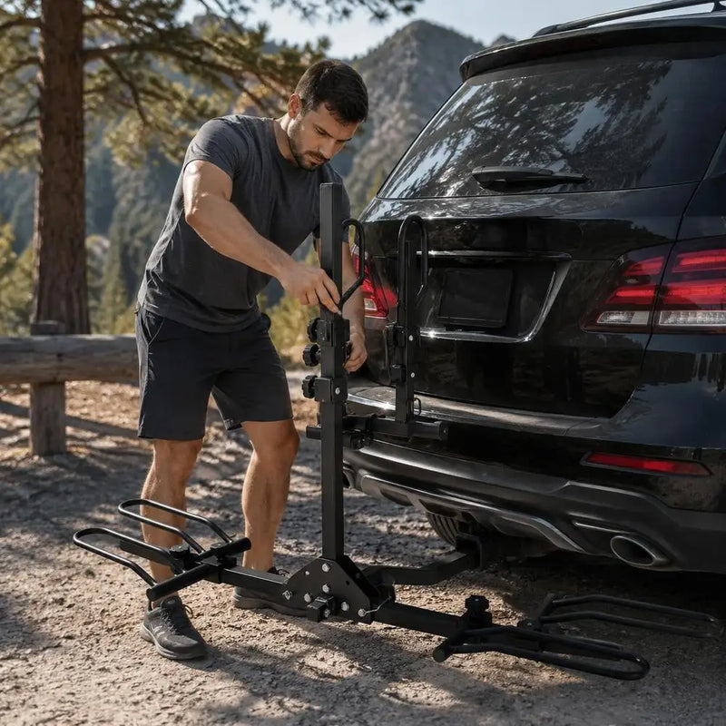Porte-Vélos sur Attelage pour 2 Vélos Pliable et Inclinable Charge 36 kg avec Récepteur 1,25 Pouce pour Voiture, SUV et Camping-Car