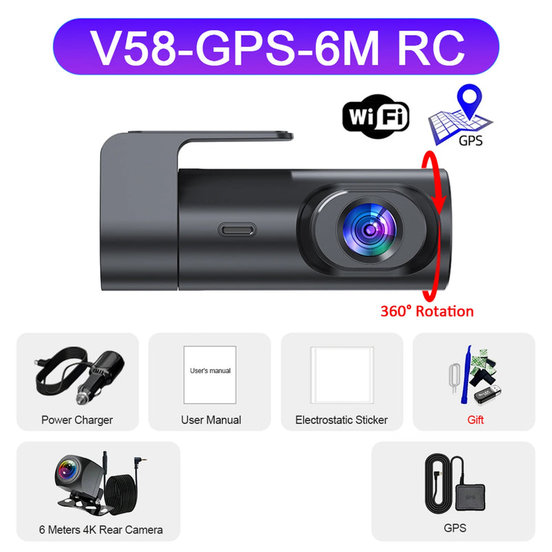 Dashcam 4K UHD Wi-Fi avec GPS, Caméra de Recul 4K en Option, Vision Nocturne et Surveillance de Stationnement 24 h