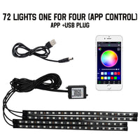 Éclairage d'Ambiance LED RGB 72 Diodes Bluetooth Voiture