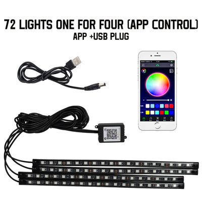 Éclairage d'Ambiance LED RGB 72 Diodes Bluetooth Voiture