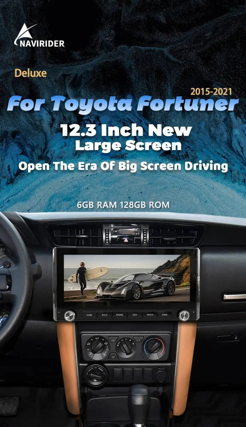Autoradio Écran 12,3 Pouces Toyota Fortuner et Hilux 2015-2021 Android 14 CarPlay Sans Fil DSP