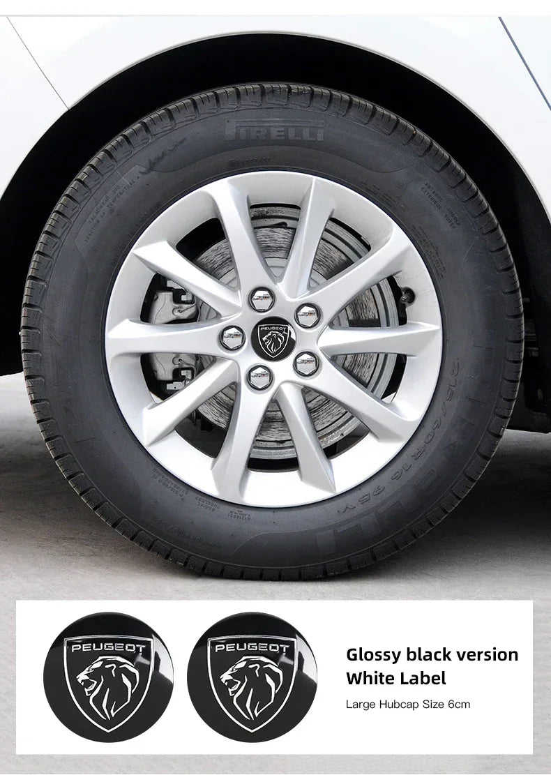 Cache-Moyeux Peugeot 60 mm, Lot de 4, Lion Noir, Argent ou Nouveau Blason, 206 à 508, 2008, 3008, 5008