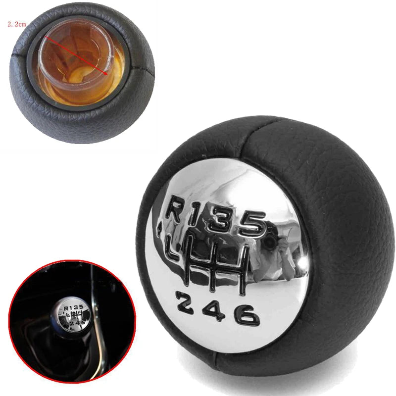 Pommeau de Levier de Vitesse Peugeot 307 308 3008 407 5008 807 et Citroën C3 C4 C8, 5 ou 6 Vitesses, Tête Chromée Cuir PU Noir