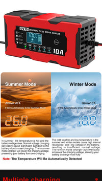 Chargeur de Batterie Voiture 12V 10A Intelligent LiFePO4 AGM Gel
