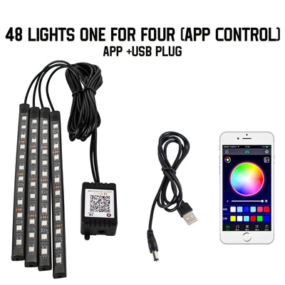 Éclairage d'Ambiance LED RGB 72 Diodes Bluetooth Voiture