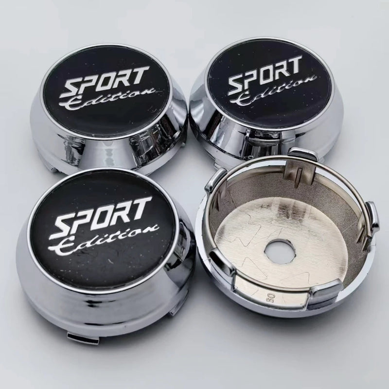 Cache-Moyeux Universels Édition Sport 60mm Noir Argent — vue de trois quarts