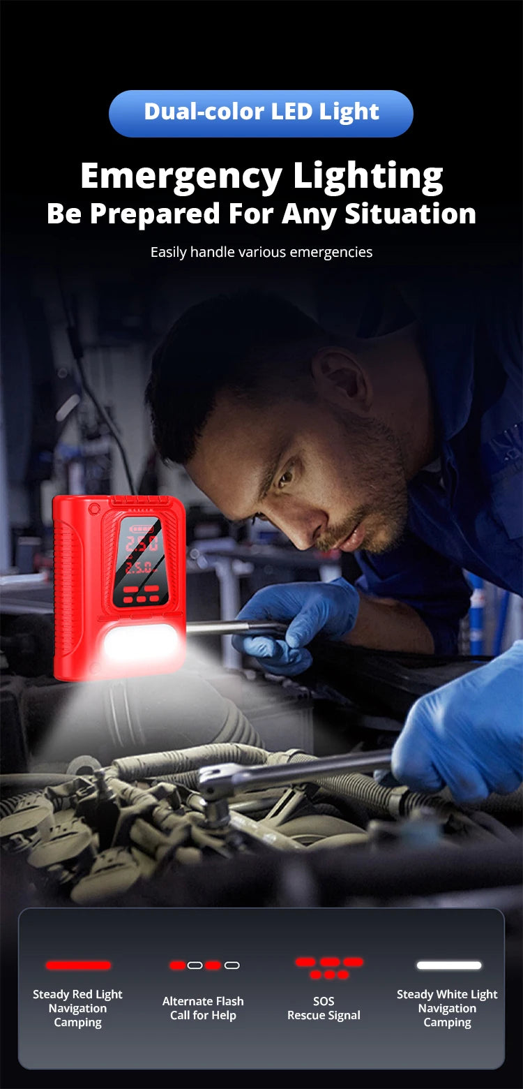 Booster de Batterie Voiture 5000A avec Compresseur 150 PSI Double Écran