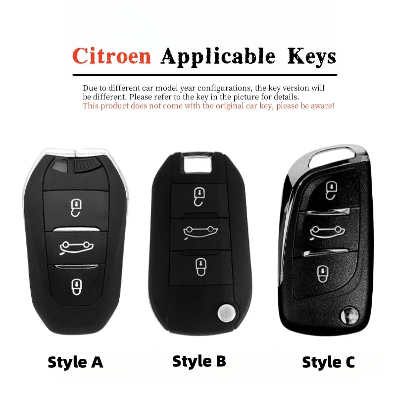 Étui de Protection Clé Citroën C3 C4 C5 Berlingo Picasso Alliage de Zinc Blanc ou Noir