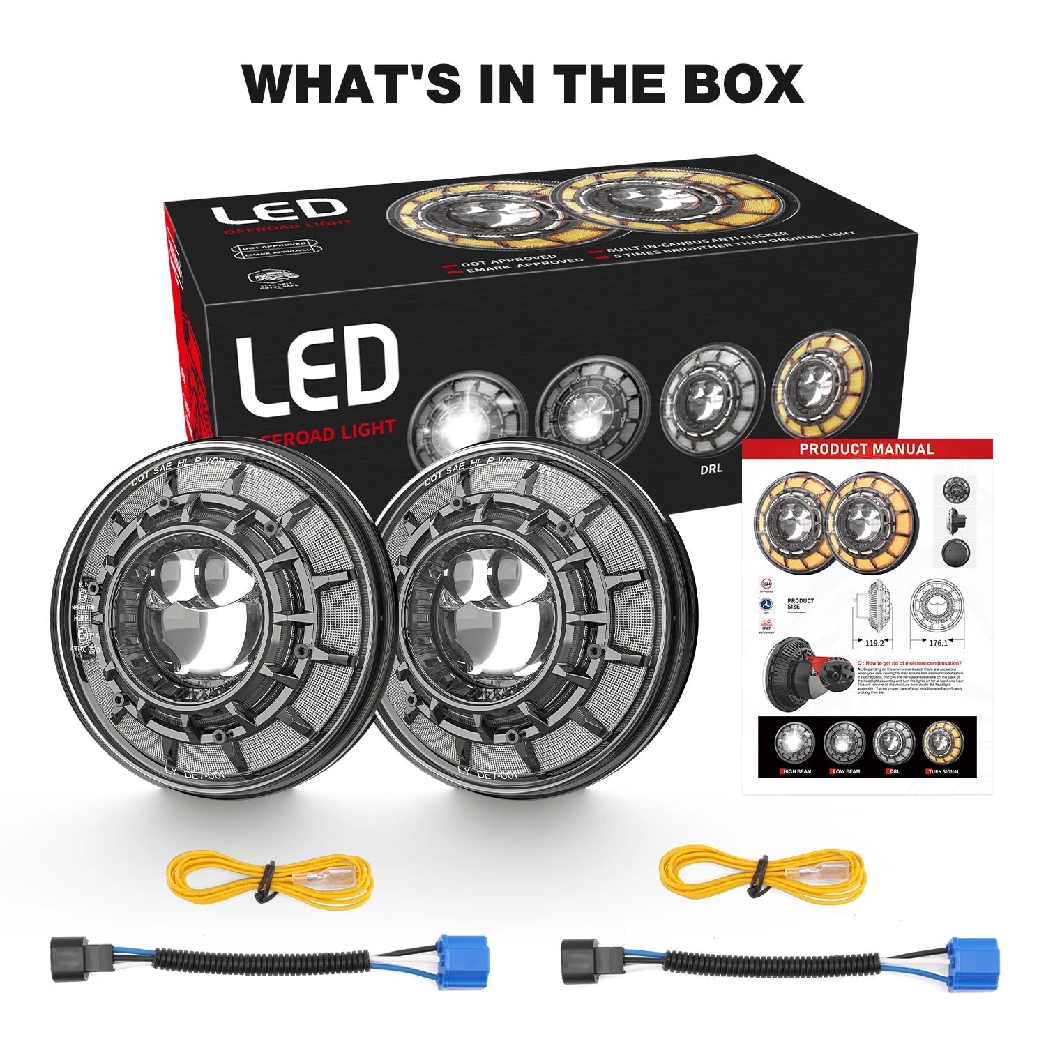 Phares LED Ronds 7 Pouces Jeep Wrangler JK Angel Eyes